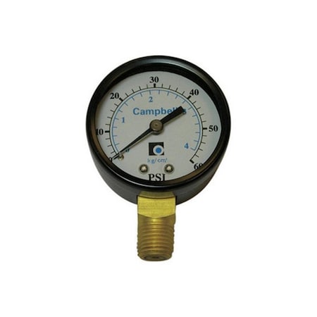 Campbell PG4-NL 2 in. 0-60 PSI 0.25 in. NPT Pressure Gauge 4509303